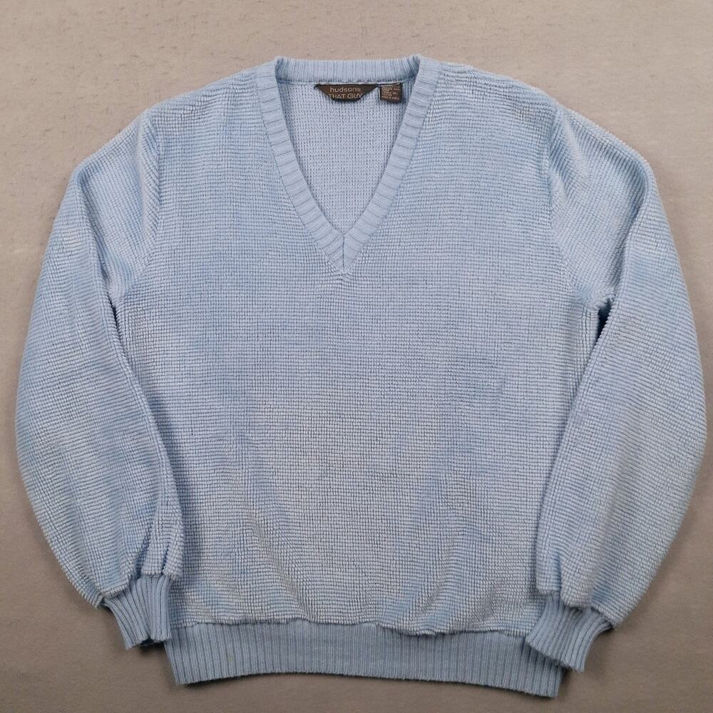 Vintage Hudsons That Guy Waffle Knit V-Neck Sweater Light Blue Acrylic Large